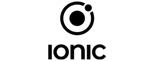Teknologien Ionic logo i sort virker som et eksternt link til Ionics hjemmeside
