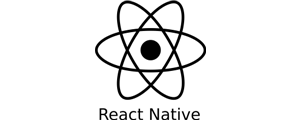 Teknologien React Natives logo i sort virker som et eksternt link til React Natives hjemmeside