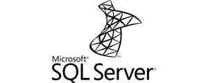 Teknologien Microsoft SQLs logo i sort virker som et eksternt link til Microsoft SQLs hjemmeside