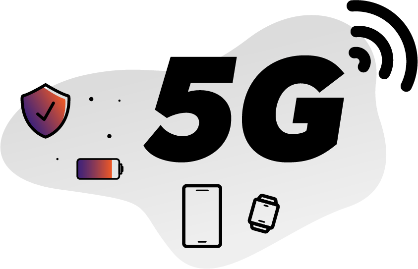 symboler for 5G, sensor, smartphone, sikkerhed